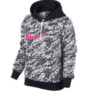 Nike AOP Pullover Black and Pink Hoodie